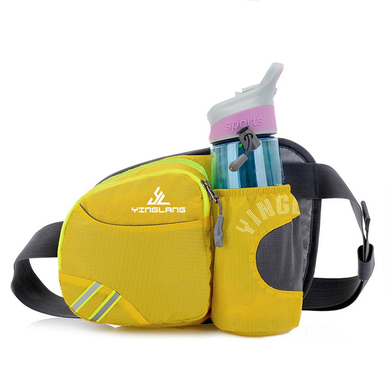 Yellow Lightweight Running Waist Pack with Stable Bottle Holder - Multi-Functional Nylon Sports Fanny Pack for Marathon, Hiking, Cycling &amp; Climbing