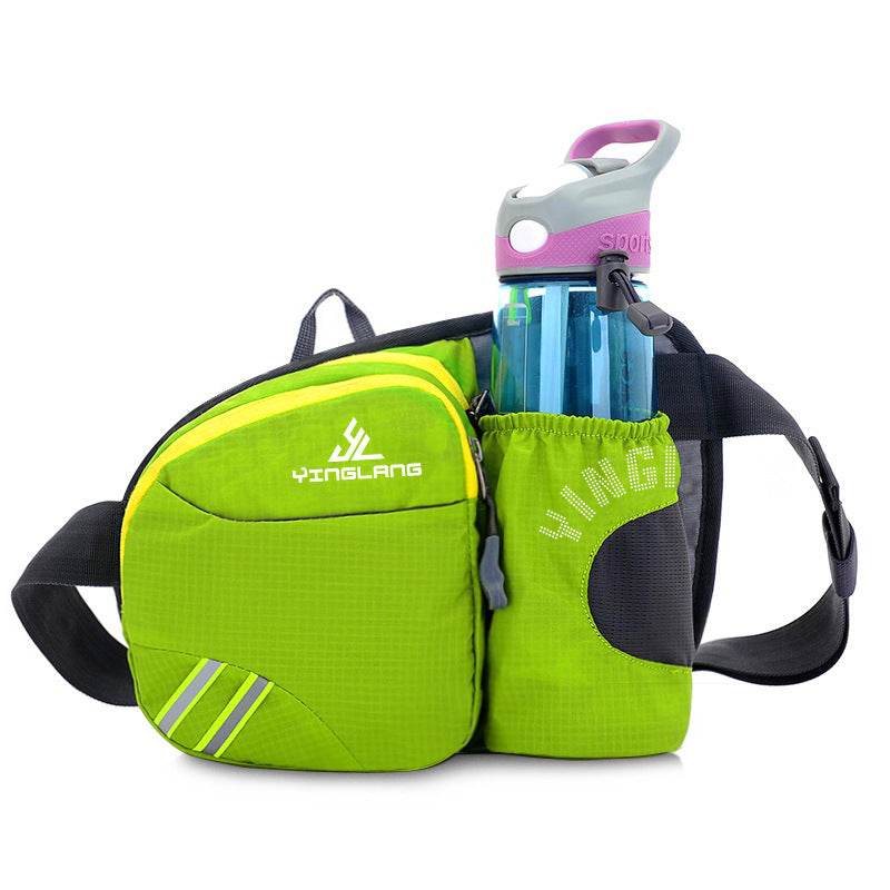 Green Lightweight Running Waist Pack with Stable Bottle Holder - Multi-Functional Nylon Sports Fanny Pack for Marathon, Hiking, Cycling &amp; Climbing