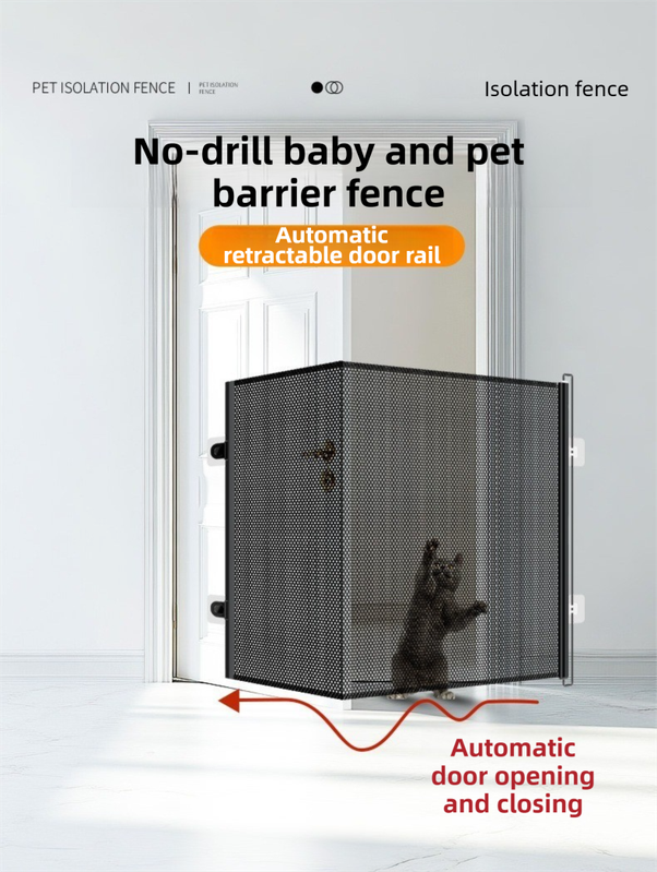 78X150CM Black Retractable Mesh Safety Gate for Pets & Babies - Scratch-Resistant Indoor/Outdoor Security Barrier, No-Drill Installation