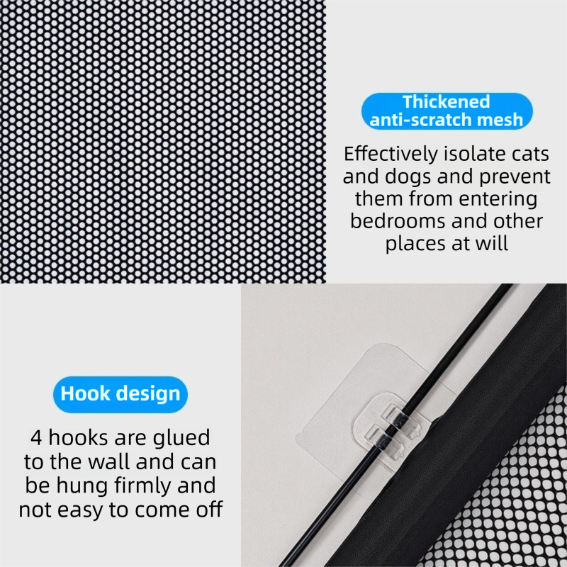 78X150CM Black Retractable Mesh Safety Gate for Pets & Babies - Scratch-Resistant Indoor/Outdoor Security Barrier, No-Drill Installation