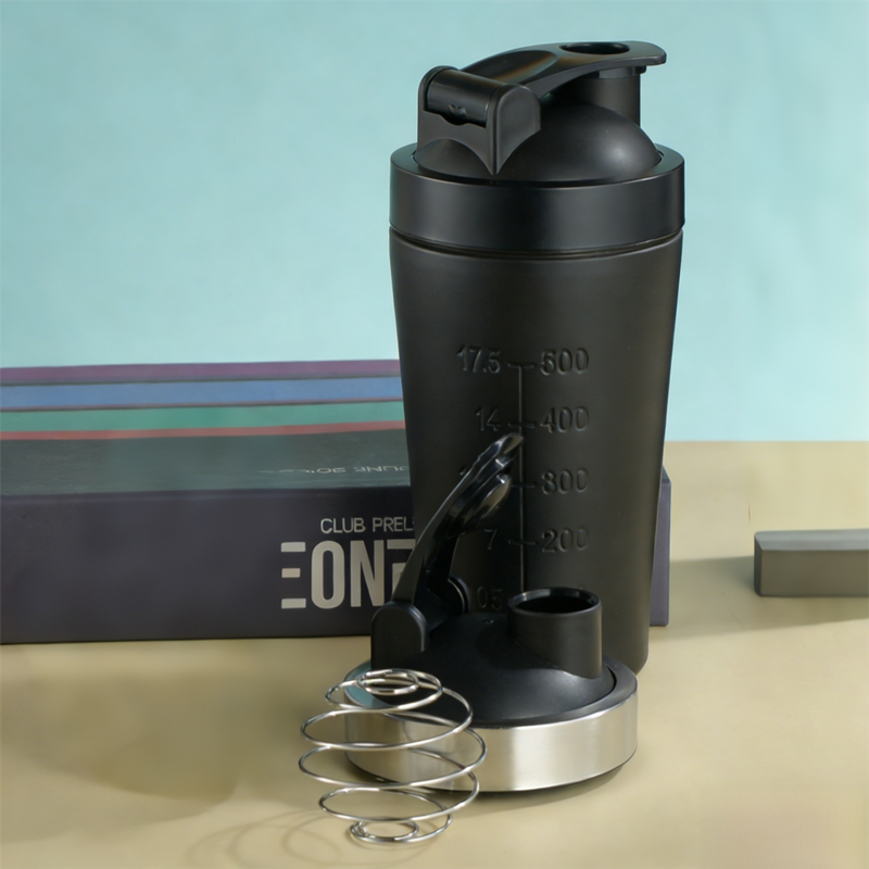 Black 500ML Premium Stainless Steel Protein Shaker Bottle - BPA-Free Metal Mixer Cup with Scale for Gym, Fitness &amp; Meal Replacement