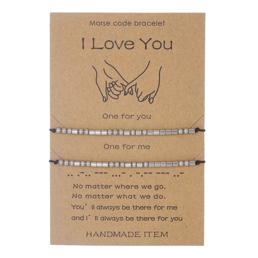 Stainless Steel Morse Code Bracelet(16-26cm) with Secret Message I Love You - Meaningful Gift for Best Friends, Sisters &amp; Family