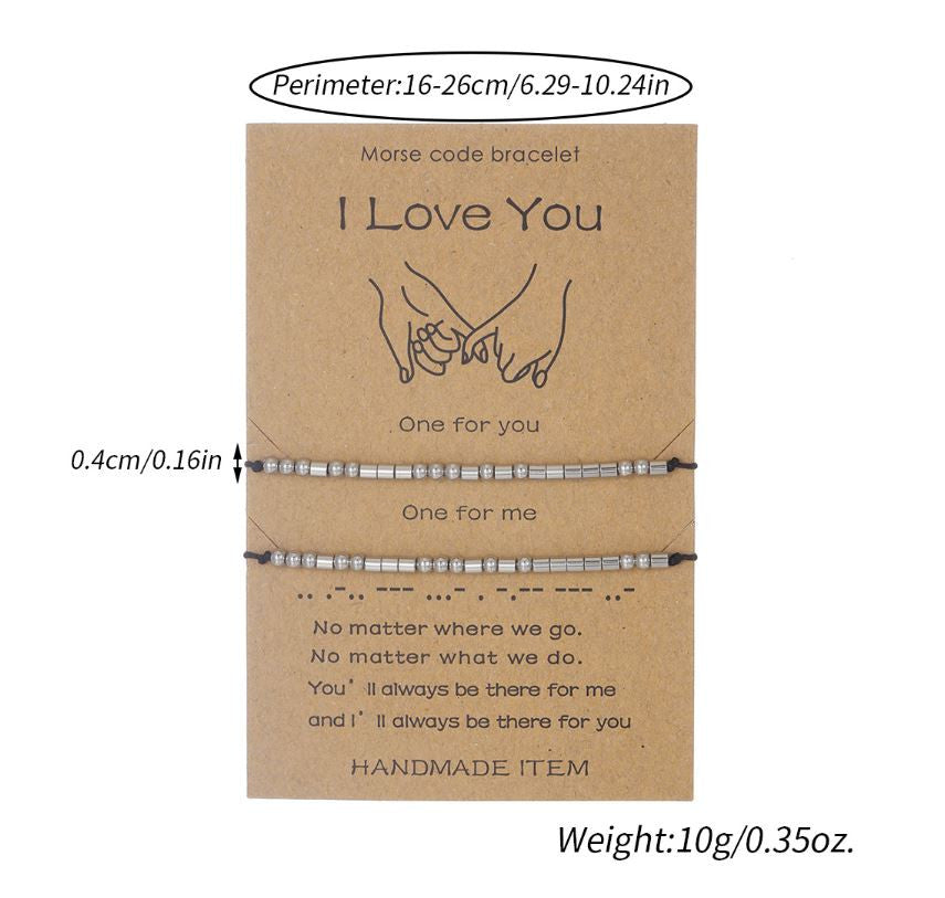 Stainless Steel Morse Code Bracelet(16-26cm) with Secret Message I Love You - Meaningful Gift for Best Friends, Sisters & Family
