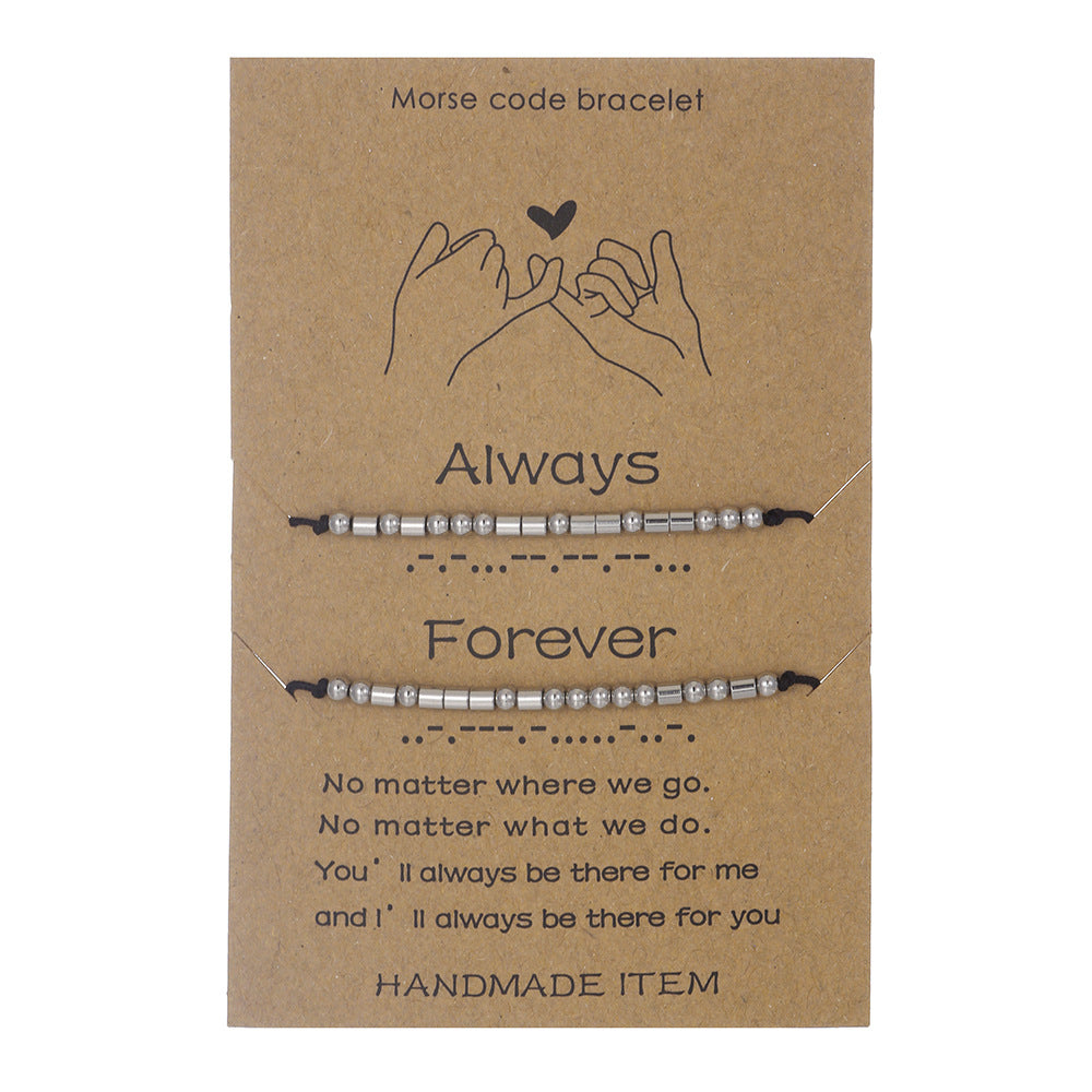 Stainless Steel Morse Code Bracelet(16-26cm) with Secret Message Always Forever - Meaningful Gift for Best Friends, Sisters &amp; Family