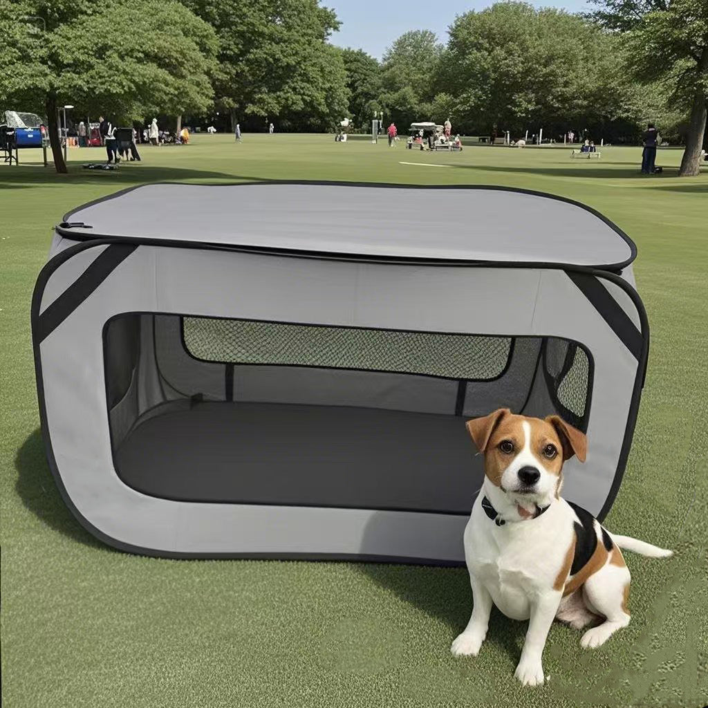 Grey Instant Pop-Up Foldable 4-Sided Pet Playpen & Car Crate - Breathable Scratch-Resistant Travel Kennel for Dogs & Cats (Open 92 x 52 x 52 CM , Folded 34 x 34 x 3 CM)