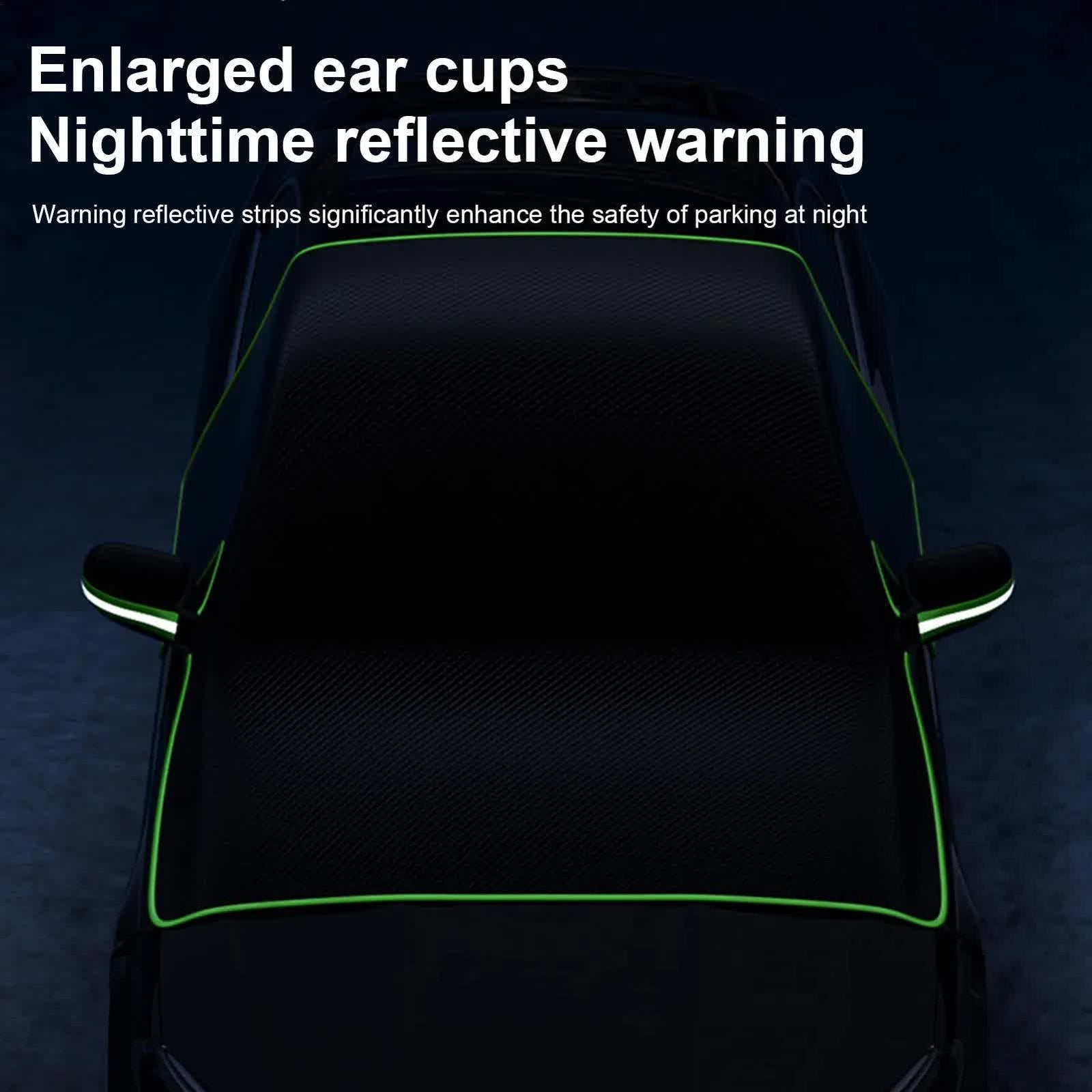 Black-Green Magnetic Car Windshield Protector with 6 Magnets & 4 Secure Straps and Reflective Safety Strips - Durable Frost & Ice Cover for All-Weather Protection (Sun, Rain, Snow, Dust)