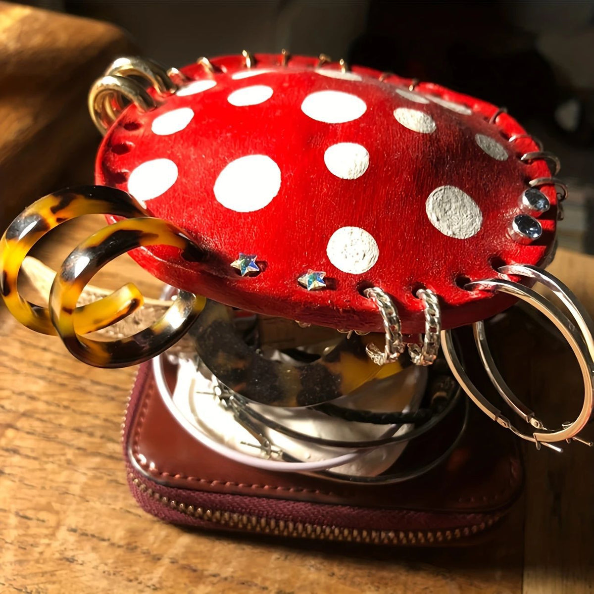 Whimsical Mushroom Earring Holder - Unique Forest-Themed Resin Jewelry Organizer for Vanity &amp; Dresser