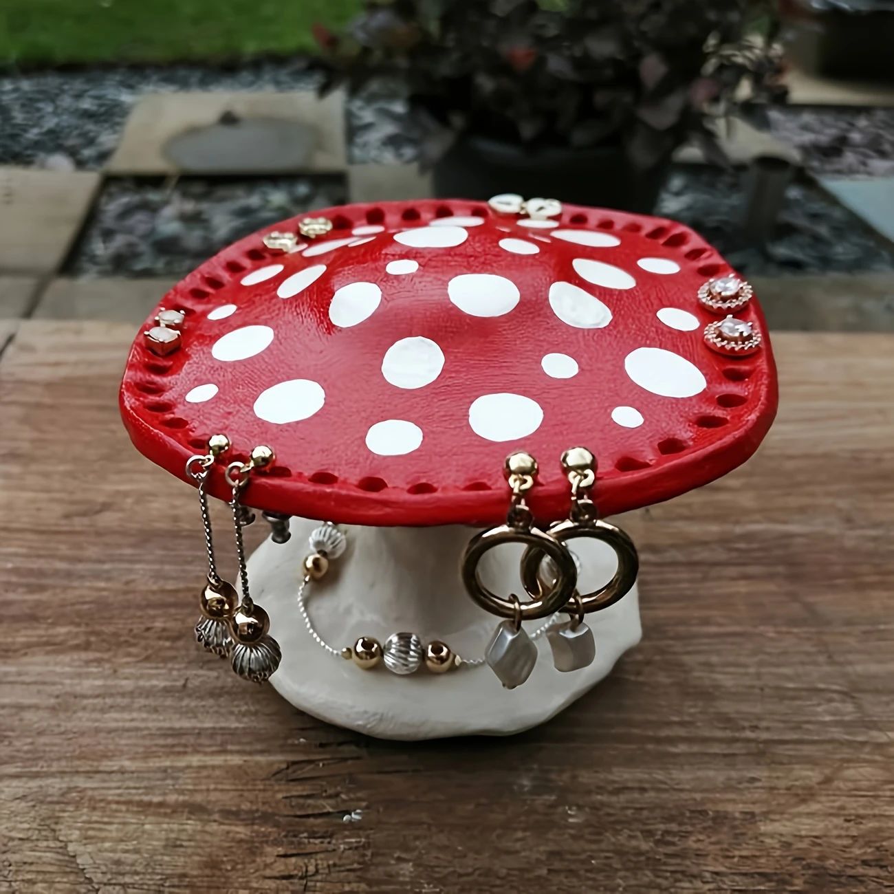 Whimsical Mushroom Earring Holder - Unique Forest-Themed Resin Jewelry Organizer for Vanity & Dresser