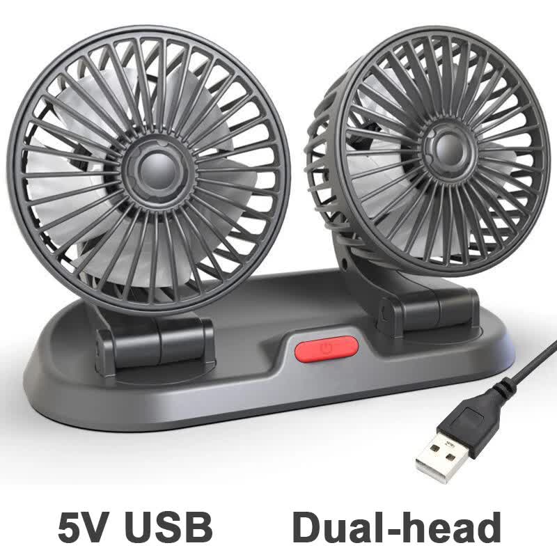 3-in-1 Powerful Car Dual Head Fan (USB Power) - Quiet Cooling Fan Integrated Aromatherapy &amp; Number Plate, with 360° Rotation &amp; 130cm Long Cord