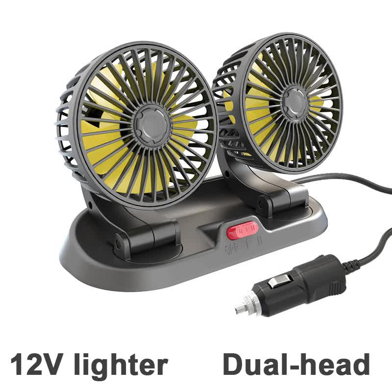 3-in-1 Powerful Car Dual Head Fan (12V Lighter Power) - Quiet Cooling Fan Integrated Aromatherapy &amp; Number Plate, with 360° Rotation &amp; 130cm Long Cord