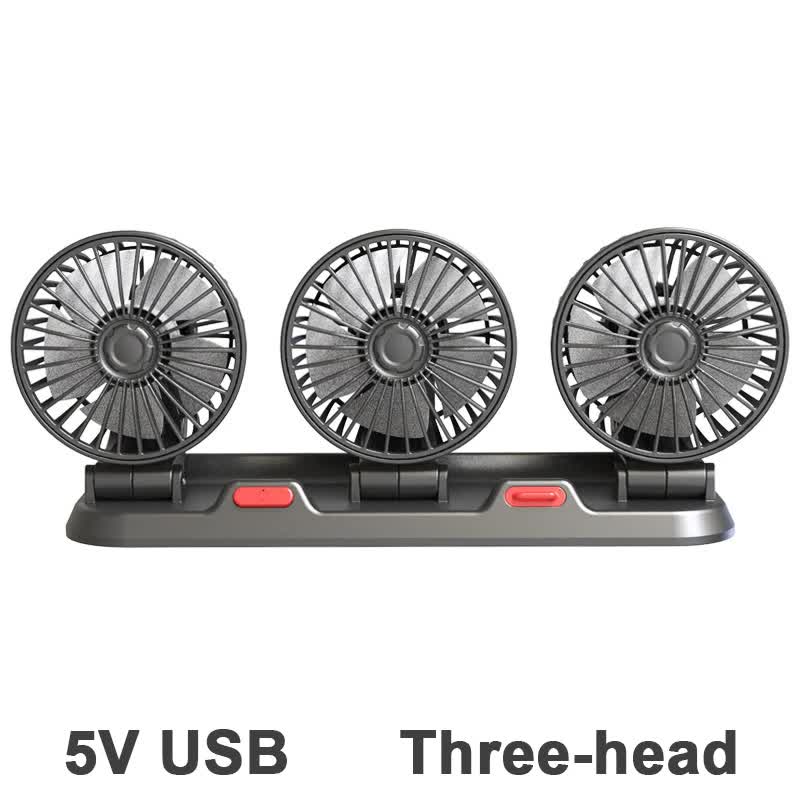 3-in-1 Powerful Car Triple Head Fan (USB Power) - Quiet Cooling Fan Integrated Aromatherapy &amp; Number Plate, with 360° Rotation &amp; 130cm Long Cord