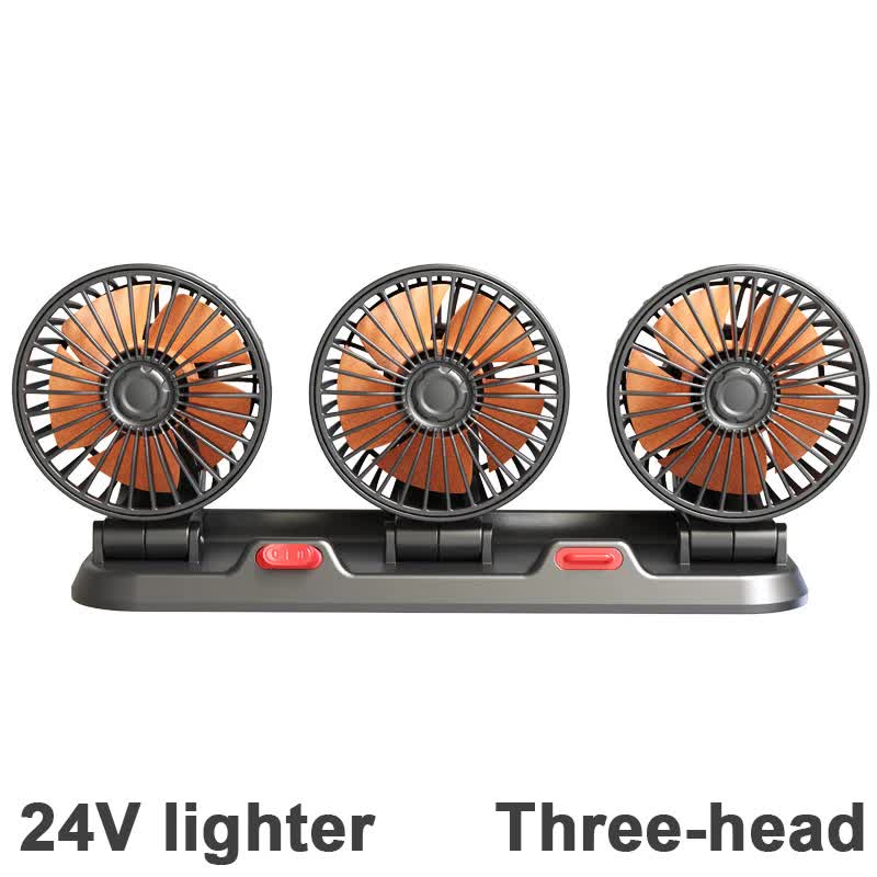 3-in-1 Powerful Car Triple Head Fan (24V Lighter Power) - Quiet Cooling Fan Integrated Aromatherapy &amp; Number Plate, with 360° Rotation &amp; 130cm Long Cord