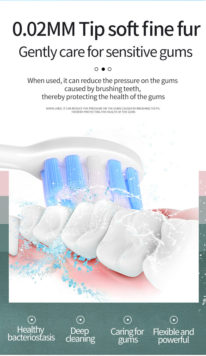 White Smart Sonic Electric Toothbrush Kit with 4 Heads & Travel Case - 6 X Cleaning Modes and High-Frequency Vibration with Soft Protective Bristles