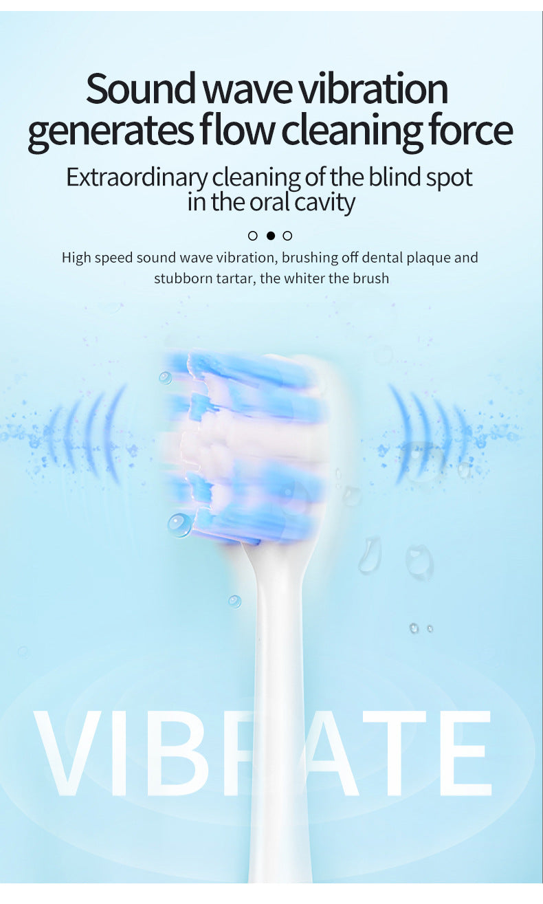 Black Smart Sonic Electric Toothbrush Kit with 8 Heads & Travel Case - 6 X Cleaning Modes and High-Frequency Vibration with Soft Protective Bristles