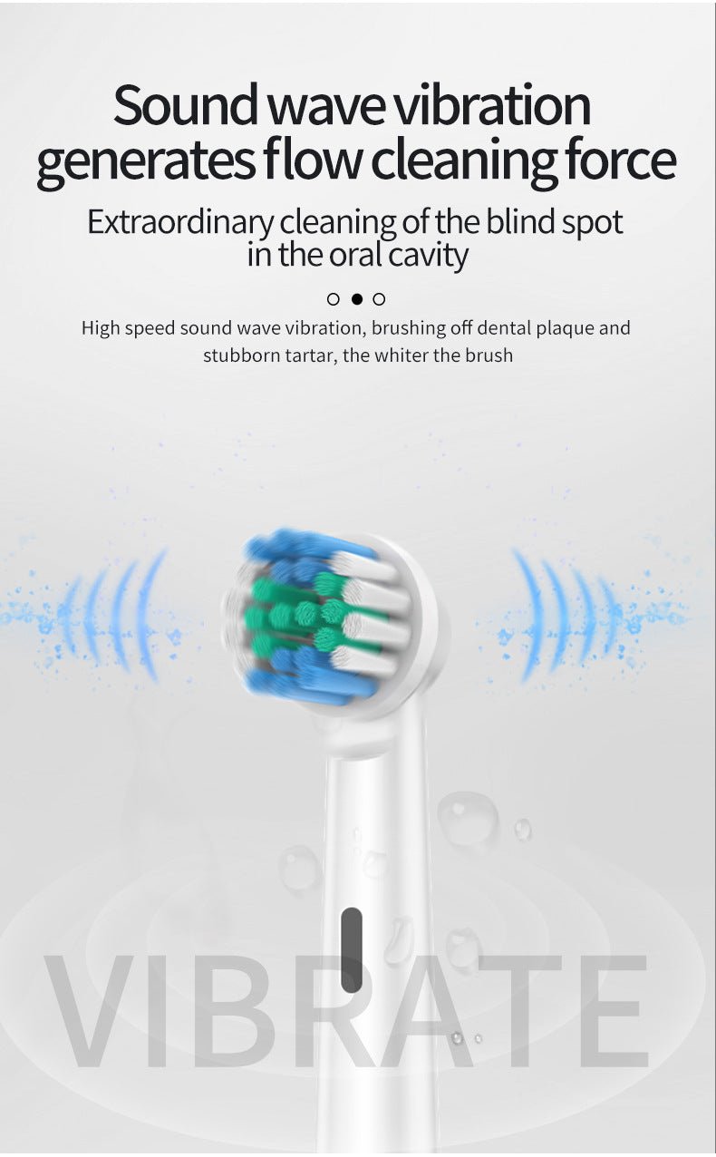 Black Rotating Round Head Electric Toothbrush Kit with 8 Heads, Case & Stand - 3D Oscillating Mechanical Cleaning for Deep Plaque Removal