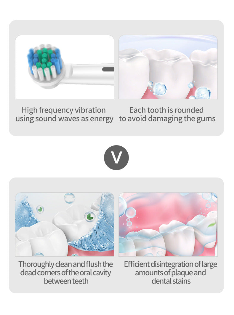 Black Rotating Round Head Electric Toothbrush Kit with 8 Heads, Case & Stand - 3D Oscillating Mechanical Cleaning for Deep Plaque Removal