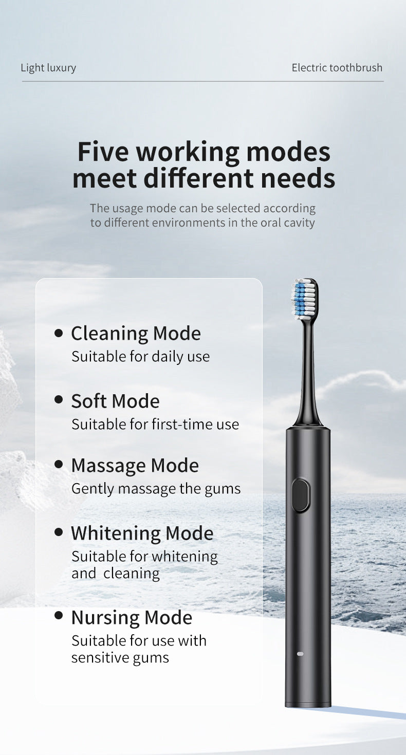 White Sonic Electric Toothbrush Kit with 5 Cleaning Modes, 4 Heads & Travel Case - Smart Timer & Quad-Pacer, Soft Double-Arc Bristles and 120-Day Long Battery Life