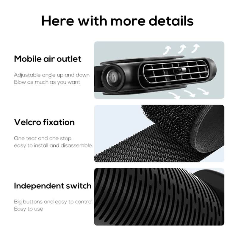 Black Cordless Dual-Turbo Car Seat Cooling Fan with Velcro Mount - Powerful 3-Speed Backrest Ventilation, Adjustable Airflow Angle & Hair-Safe Design