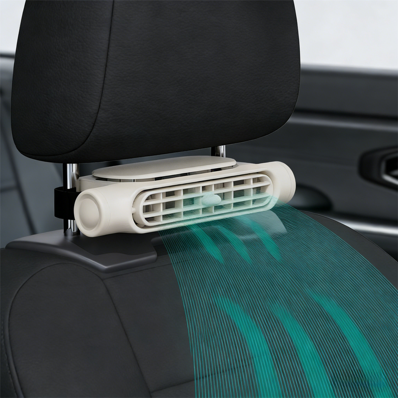Beige Cordless Dual-Turbo Car Seat Cooling Fan with Velcro Mount - Powerful 3-Speed Backrest Ventilation, Adjustable Airflow Angle &amp; Hair-Safe Design