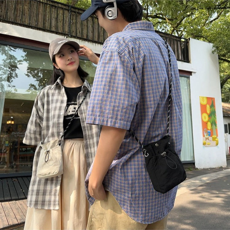 Blue Durable Nylon Small Square Phone Bag - Quick-Access Magnetic Closure, Versatile All-Match Shoulder Pouch