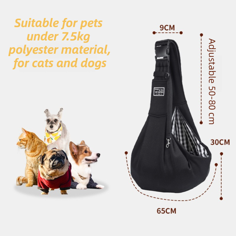 Black Lightweight Breathable Pet Crossbody Bag with Adjustable Padded  Strap & Reversible Double-Sided Design