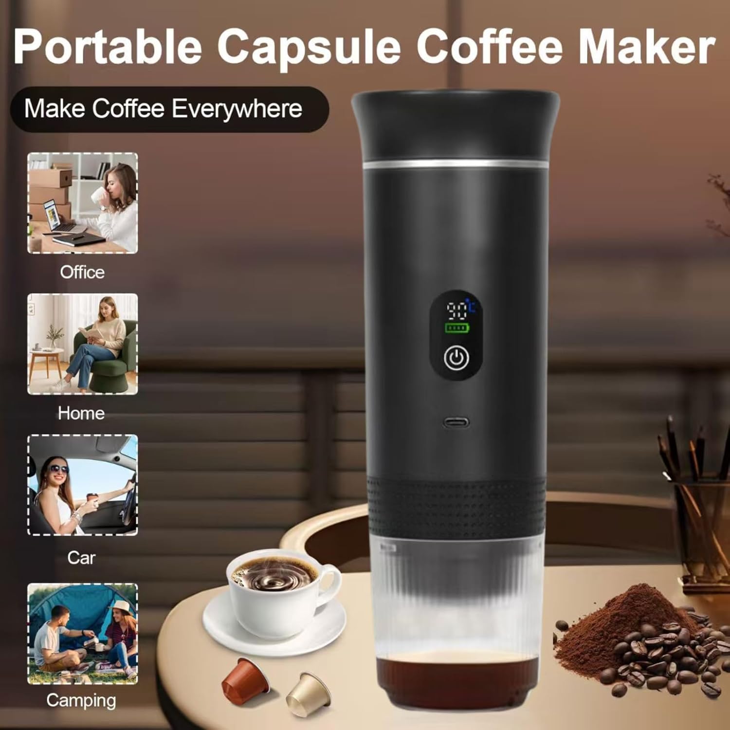 White 3-in-1 Portable Espresso Maker with Self-Heating and One-Touch Cold Hot Brew - Smart Digital Display & 20Bar High Pressure for Rich Crema