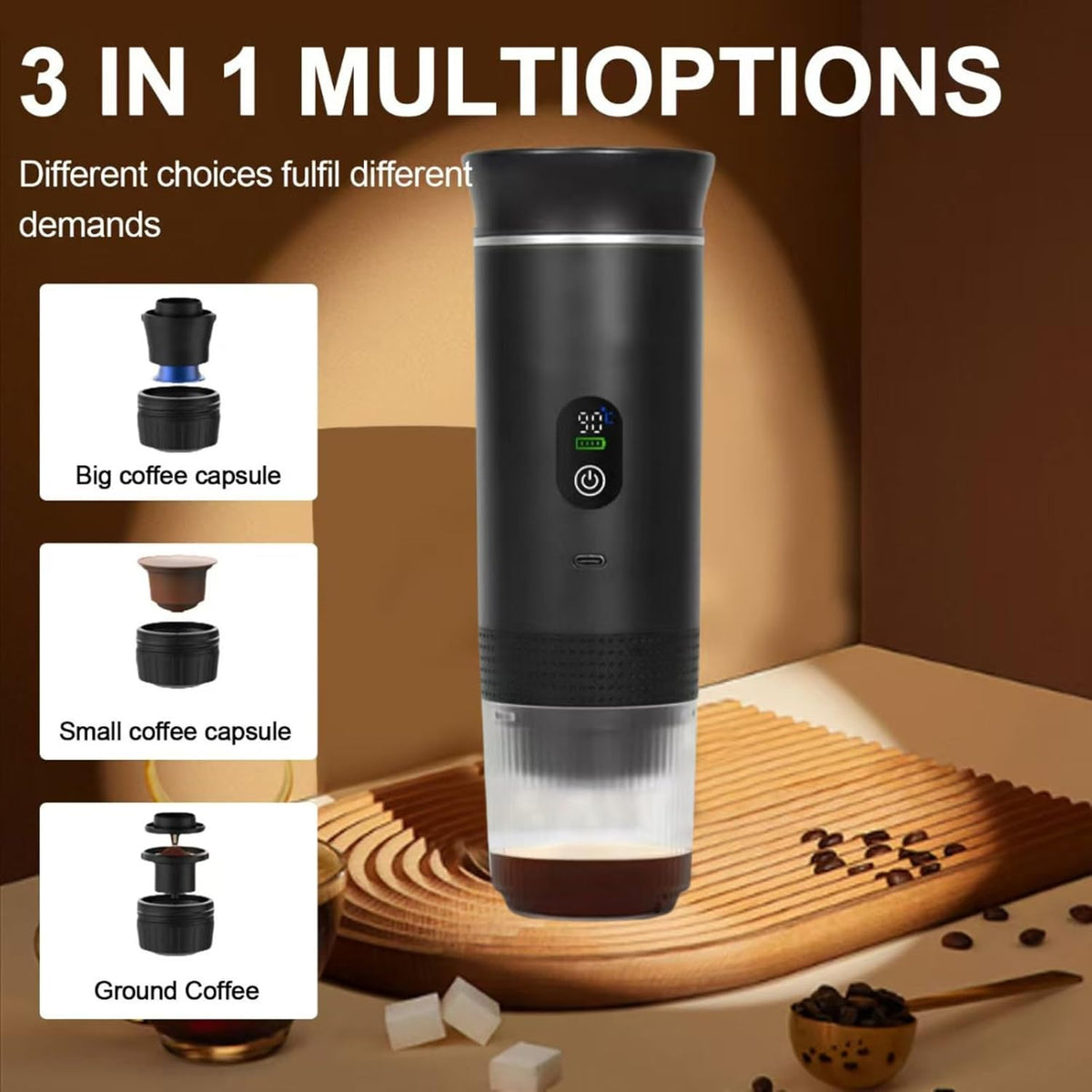 Green 3-in-1 Portable Espresso Maker with Self-Heating and One-Touch Cold Hot Brew - Smart Digital Display & 20Bar High Pressure for Rich Crema