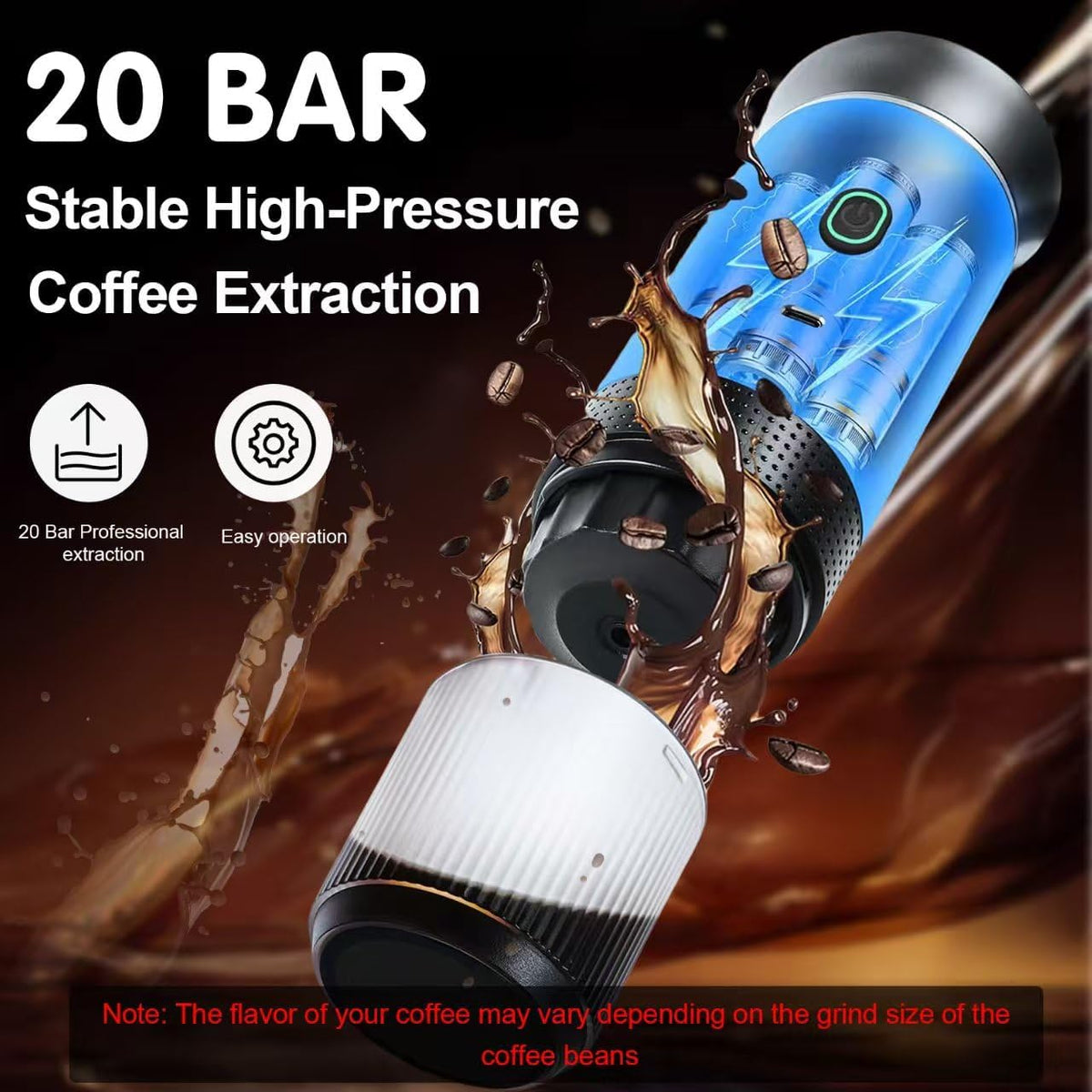 Sliver 3-in-1 Portable Espresso Maker with Self-Heating and One-Touch Cold Hot Brew - Smart Digital Display & 20Bar High Pressure for Rich Crema