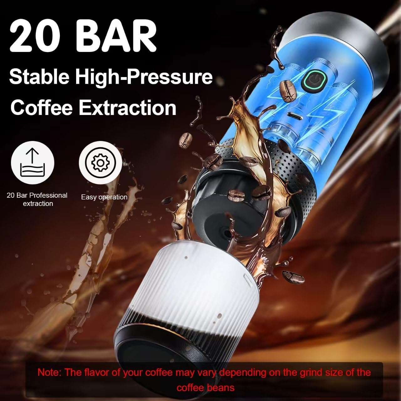 Sliver 3-in-1 Portable Espresso Maker with Self-Heating and One-Touch Cold Hot Brew - Smart Digital Display & 20Bar High Pressure for Rich Crema