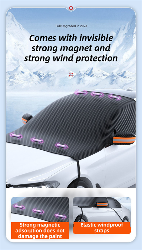 Durable Car Protector with Extra-Large 253cm Coverage - All-Season Snow & Sun Protector, 6-Magnet & 4 Strap Windproof System(Black & Orange)