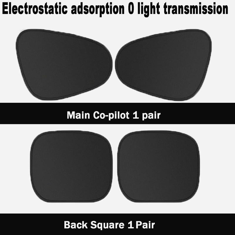 4-PCS Static Cling Car Window Sunshades Set - Glue-Free Insulating Total Blackout Fabric &amp; Foldable Memory Wire Frame