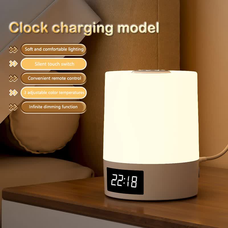 Smart Digital Clock Night Light - Touch Dimmable Bedside Lamp &amp; Sleep Aid for Nursery, Feeding &amp; Bedroom (K2021)