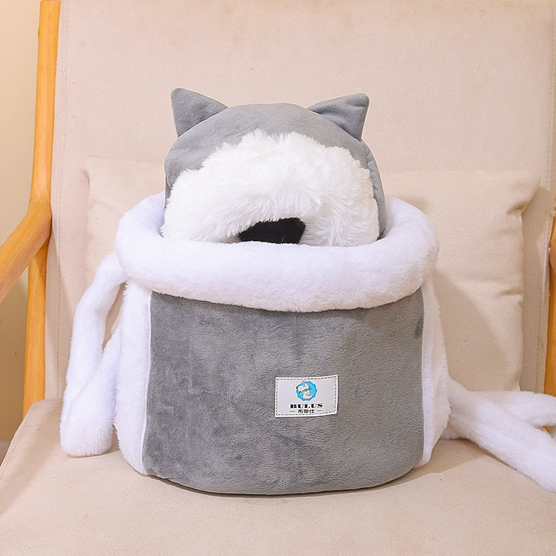 Grey 2-in-1 Ultra-Soft Plush Pet Carrier &amp; Mobile Bed - Portable &amp; Lightweight Cute Cat Ear Design Travel Cabin (XL 38 x 25 x 30CM)
