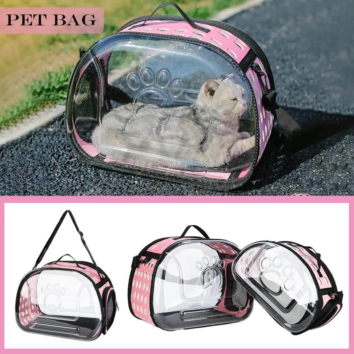 Beige Foldable Breathable Pet Carrier with Panoramic Window & Strap - EVA &  Lychee Leather Crossbody Travel Bag (S 35 x 20 x 22CM)