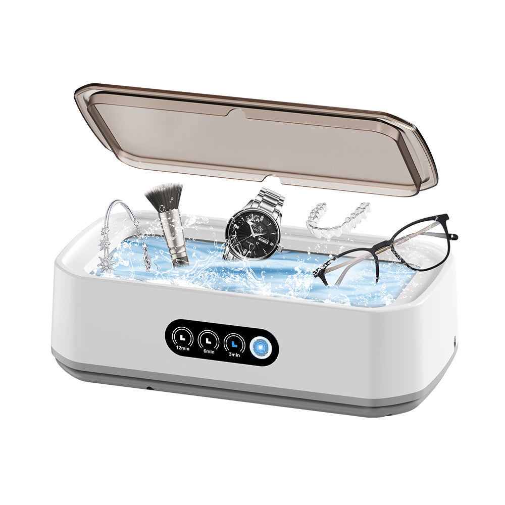 X81 White Ultrasonic Jewelry &amp; Eyeglass Deep Cleaner with Cloth - Touch Control &amp; 3-Level Intelligent Timers and Large 650ml Stainless Steel Tank