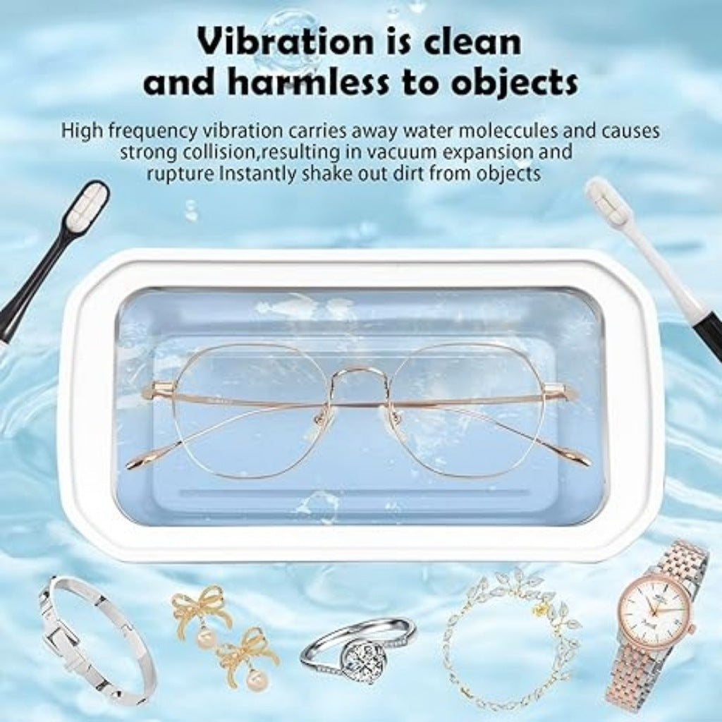 X81 Black Ultrasonic Jewelry & Eyeglass Deep Cleaner with Cloth - Touch Control & 3-Level Intelligent Timers and Large 650ml Stainless Steel Tank