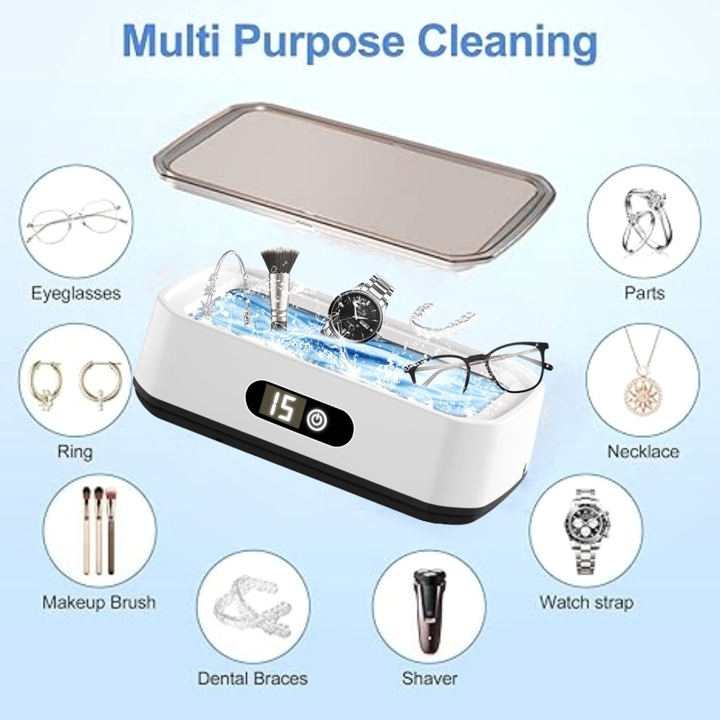 X81 Black Ultrasonic Jewelry & Eyeglass Deep Cleaner with Cloth - Touch Control & 3-Level Intelligent Timers and Large 650ml Stainless Steel Tank
