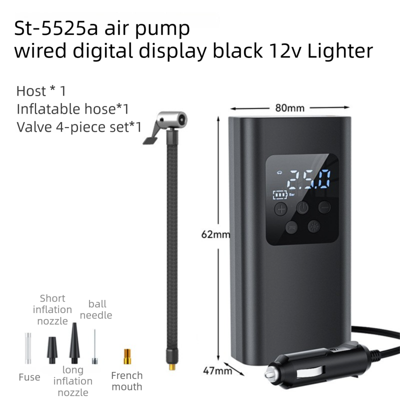 Portable 12V Lighter Electric Tire Inflator with 4 Inflation Modes &amp; 5 Inflatable Parts - Real-Time LCD Precision Gauge, Auto-Stop &amp; Emergency LED Light
