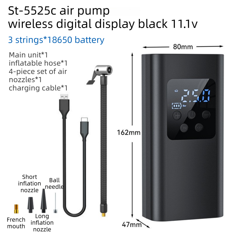 Wireless Rechargeable Tire Inflator with 4 Inflation Modes &amp; 5 Inflatable Parts - Real-Time LCD Precision Gauge, Auto-Stop &amp; Emergency LED Light(3-Cell)