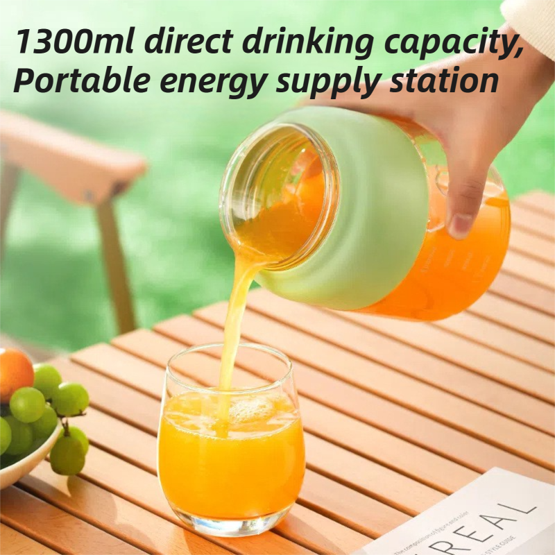 Green Portable 1300ML Multi-Functional Blender with Dual-Drink Lid - 38-Steel Blade Cyclone Juicer & Ice Crusher, Waterproof Type-C Charging