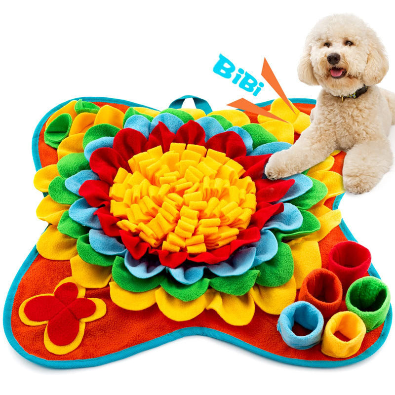 Red 50x50CM Soft Dog Sniffing Mat with Colorful Floral &amp; Bone - Pet Stress Relief &amp; Slow Feeding Mat &amp; Enrichment Blanket