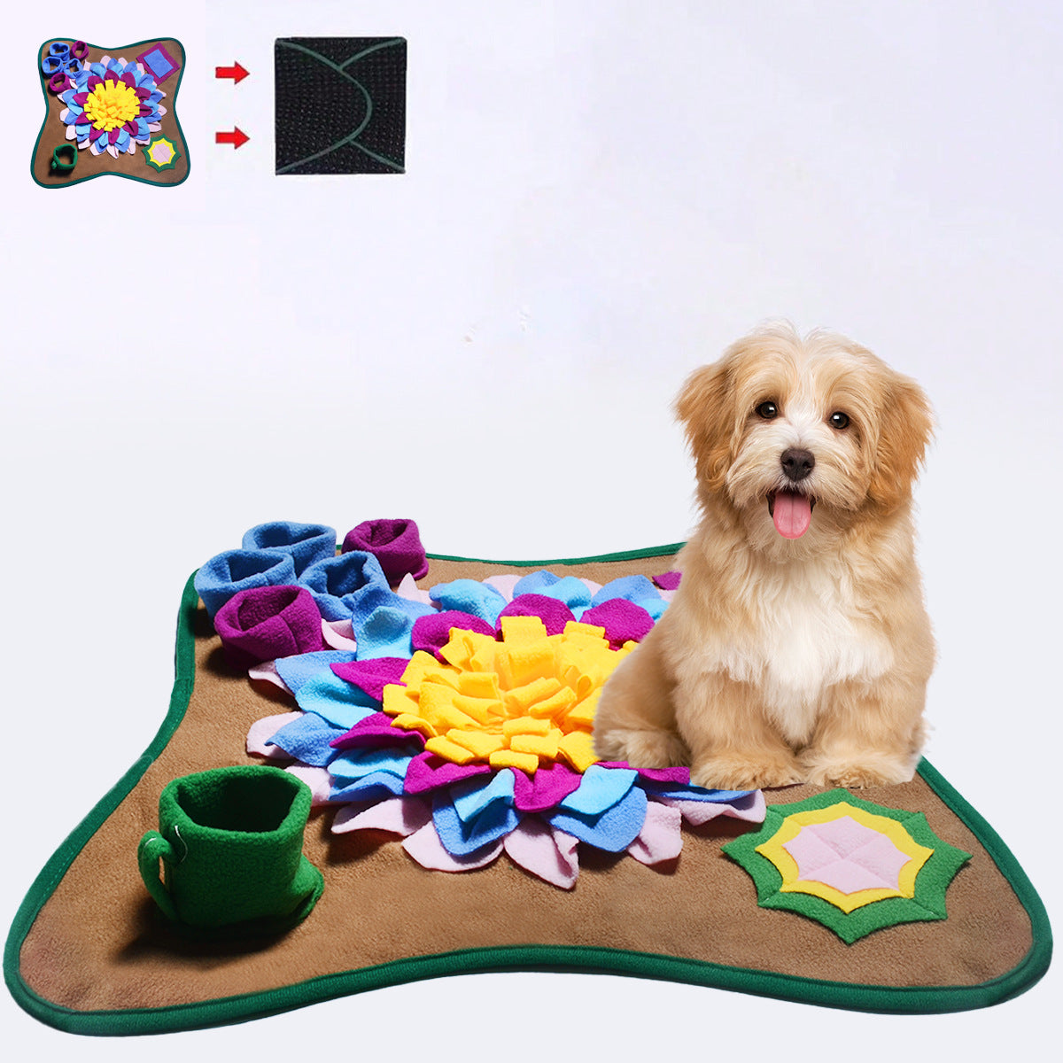 Colorful 48x48CM Durable Felt Cloth Pet Puzzle Sniffing Mat - Mental Stimulation &amp; Slow Feeding Pad