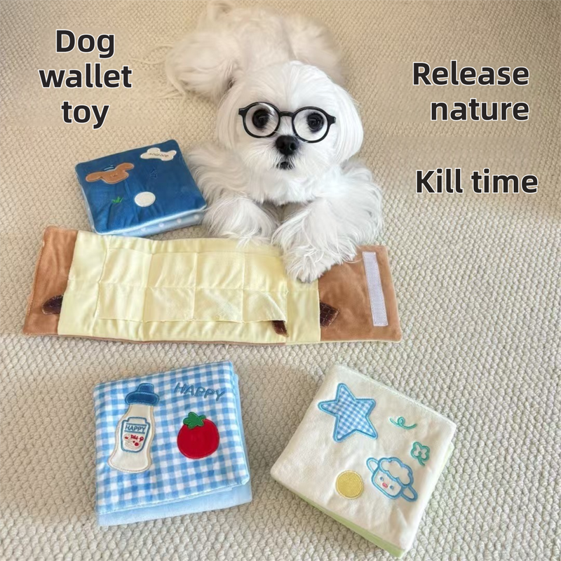 Soft Plush Interactive Sniffing Wallet with Hidden Treat Pockets (Style 2) - Squeaky Enrichment & Boredom Buster for Dog