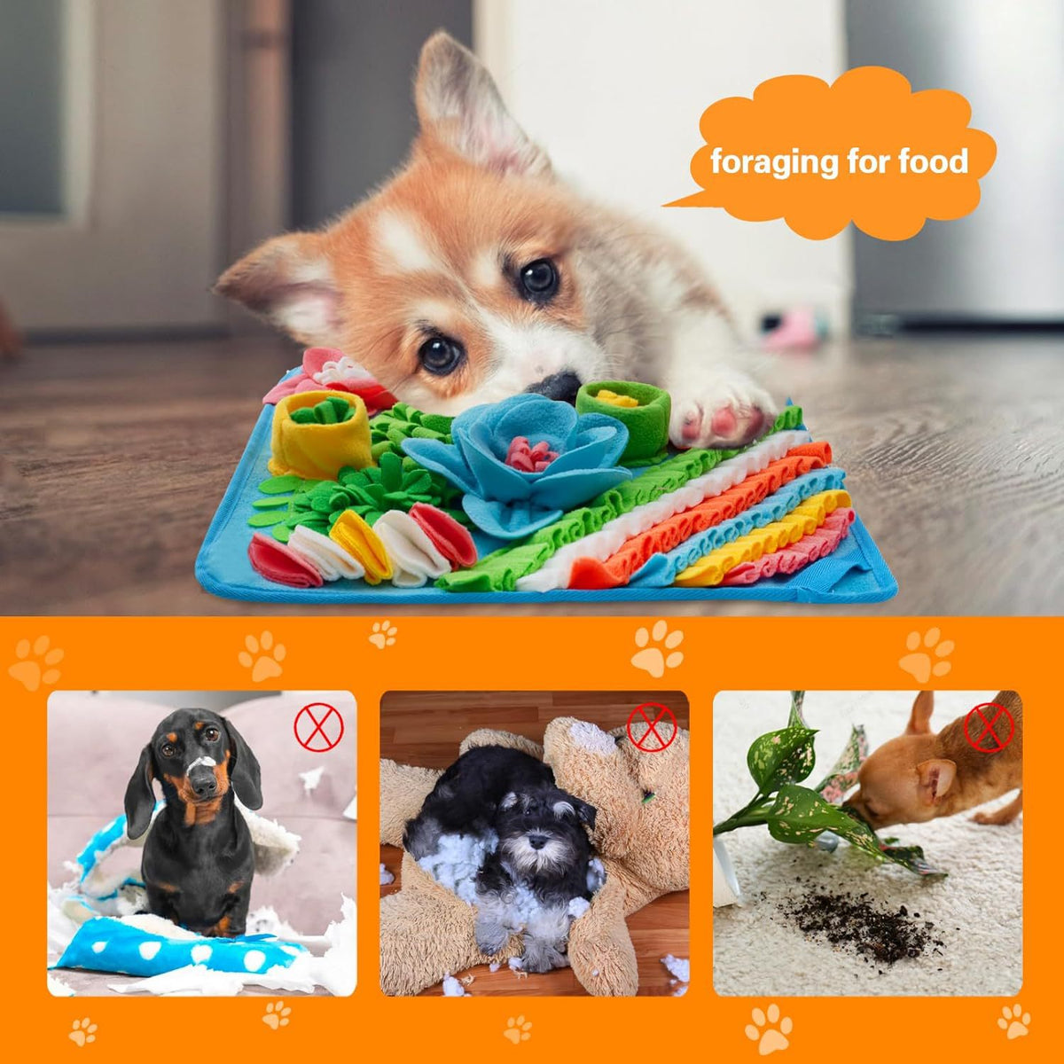 Blue 50X50CM Interactive Fleece Dog Sniffing Mat & Slow Feeder - Stress Relief IQ Training Scent Foraging Blanket for Indoor Cats and Dogs