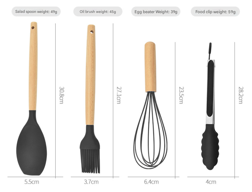 12-Piece Pink Heat-Resistant Silicone Cooking Utensils with Wooden Handles and Box - Non-Stick Scratch-Free Kitchen Tool Kit