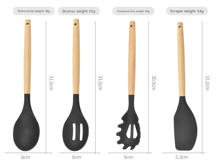 12-Piece Red Heat-Resistant Silicone Cooking Utensils with Wooden Handles and Box - Non-Stick Scratch-Free Kitchen Tool Kit