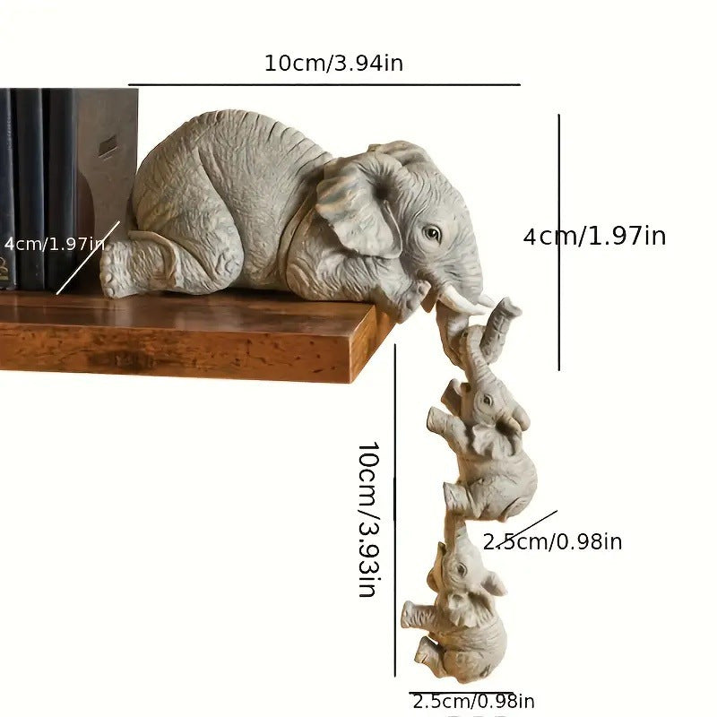 3-Piece Cute Mother Child Elephant Figurine Set - Stackable Resin Home Office Decor for Longevity Luck