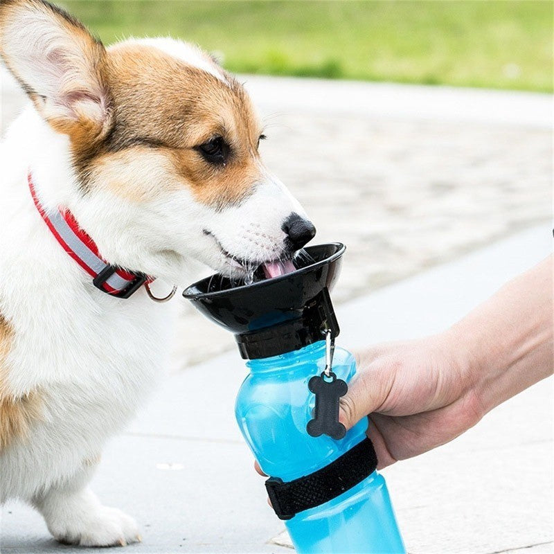 Pink 500ML Portable Pet Dog Water Bottle with 10cm Wide Bowl - Leakproof Travel Drinker for Outdoor Walking and Hiking