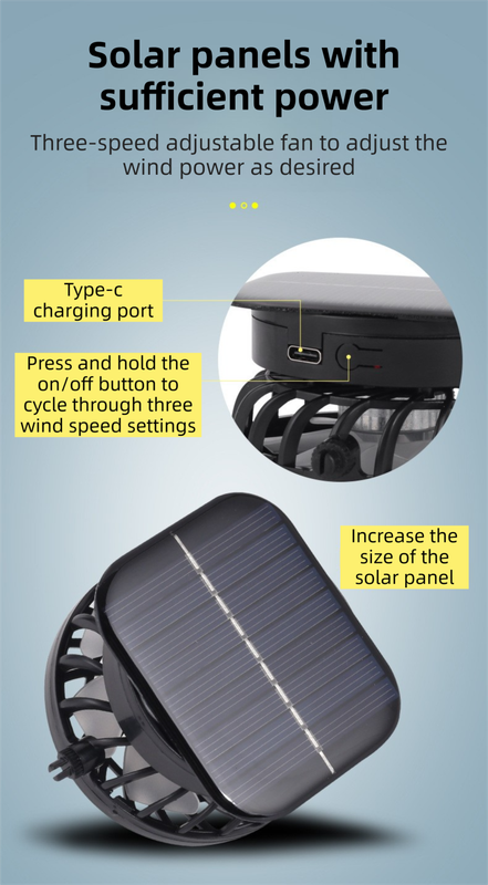 Black Dual Turbo Fan Sun Hat with Square Solar Panel & TypeC Interface - Waterproof 14cm Wide-Brim Cooling Hat for Outdoor Fishing Hiking Camping