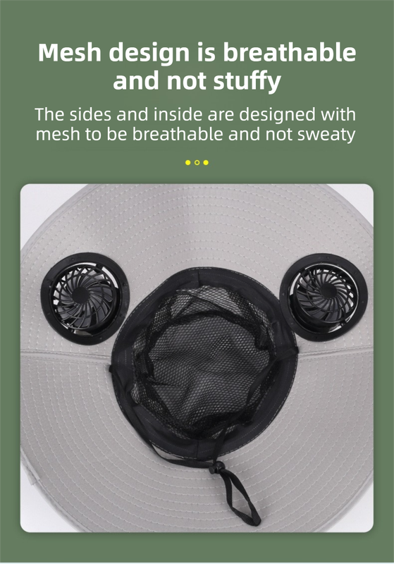 Camouflage Green Dual Turbo Fan Sun Hat with Round Solar Panel & TypeC Interface - Waterproof 14cm Wide-Brim Cooling Hat for Outdoor Fishing Hiking Camping